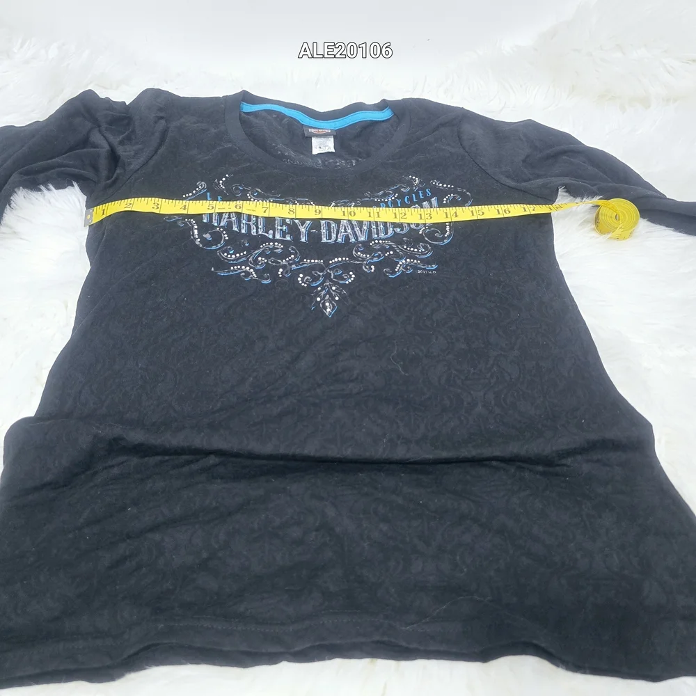Harley-Davidson women's black translucent long-sleeved t-shirt rhinestone Large - Picture 9 of 17
